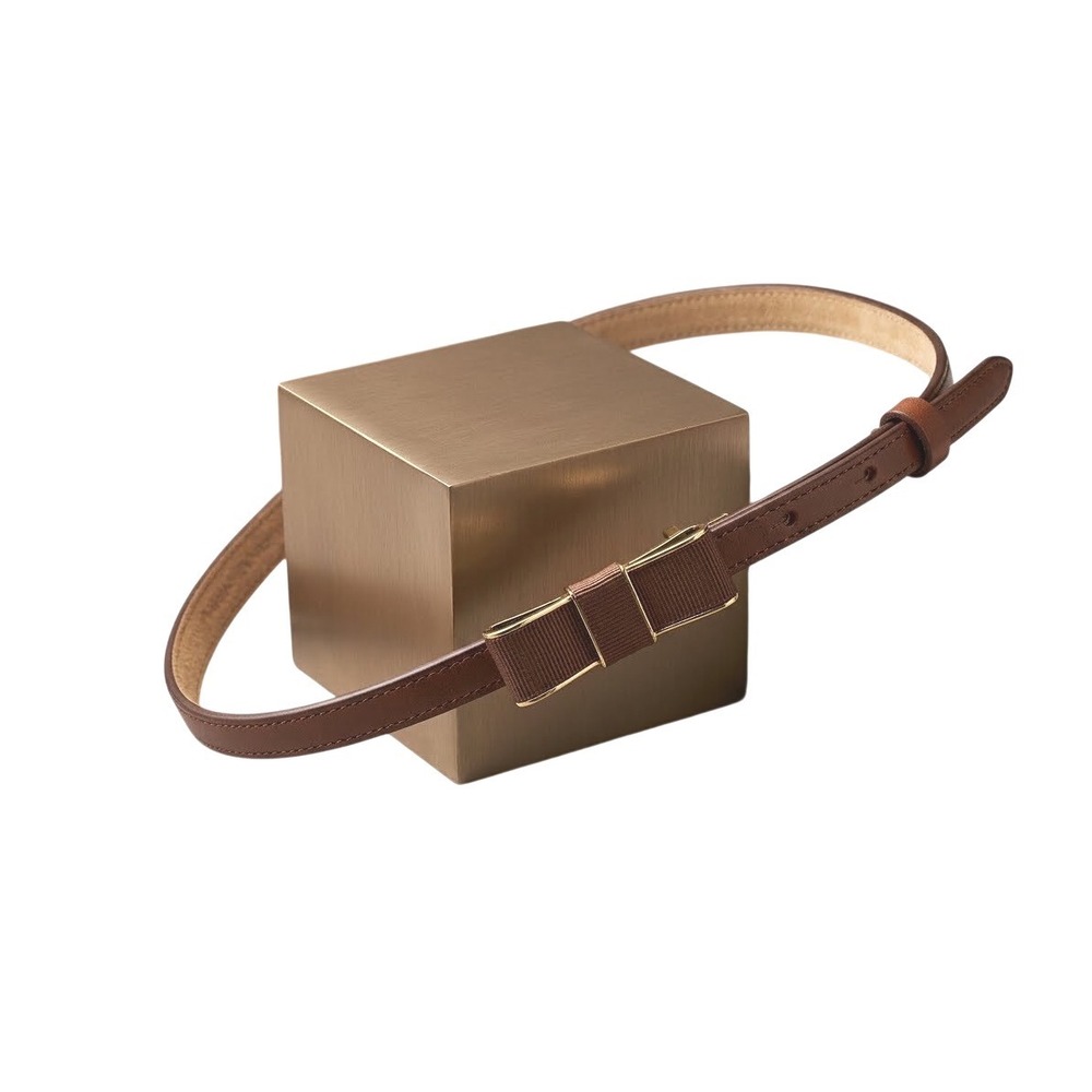 Brooks Brothers Brown Leather Skinny Bow Belt Vintage Gold Tone XS